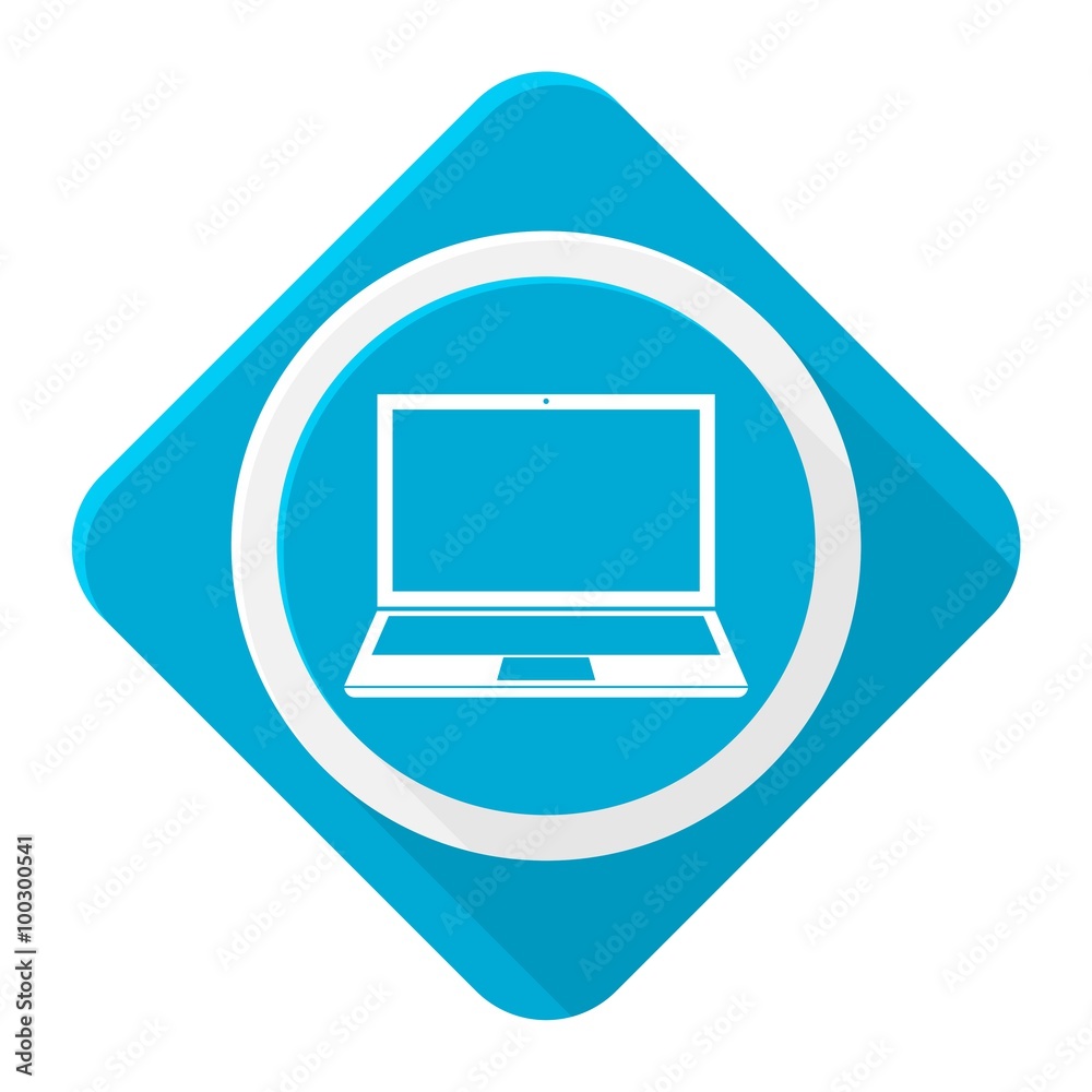 Blue icon laptop with long shadow