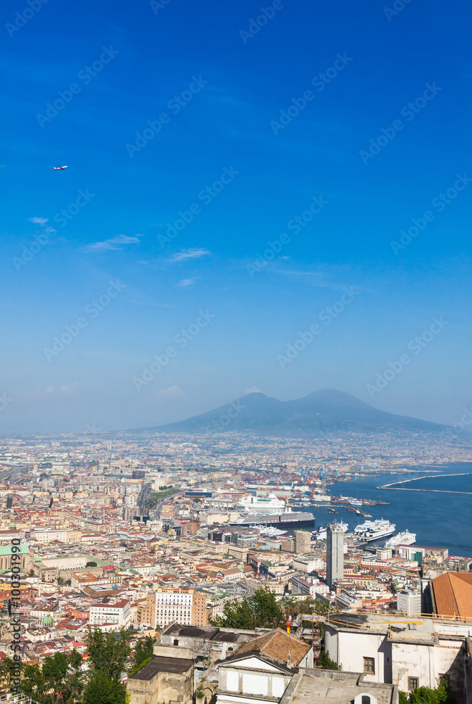 Scenic view of Naples city and Mount Vesuvius, Italy