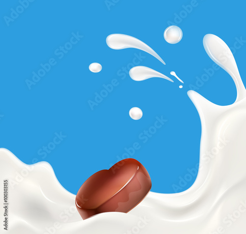 Chocolate candy in milk splash