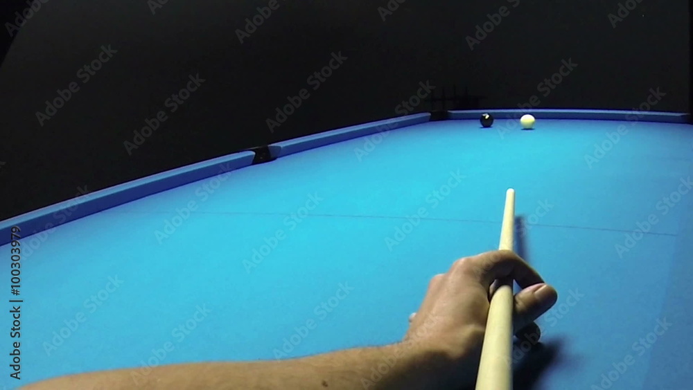 Pool billiards game - pocketing the eight  - cue point of view