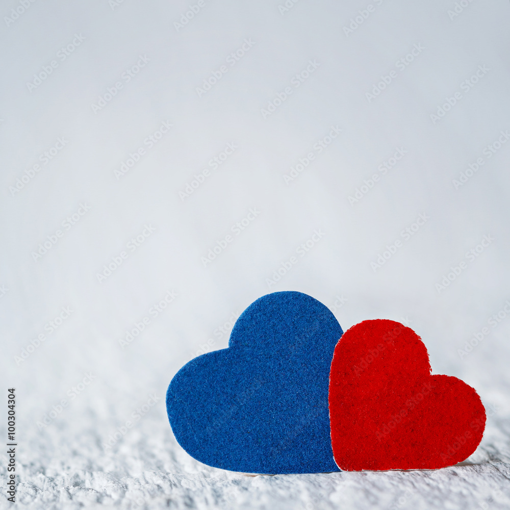 Red Heart and Blue Heart on white wood background. Valentines Da Stock  Photo | Adobe Stock