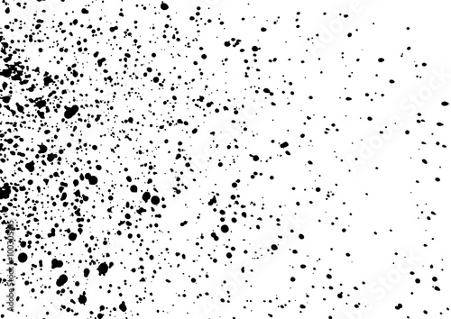 Splatter background. Black calligraphy ink splats. Spray paint drops. Vector grunge ink paint splats, blots and splashes . Grunge distress vector calligraphy ink stains. Black ink blow explosion.