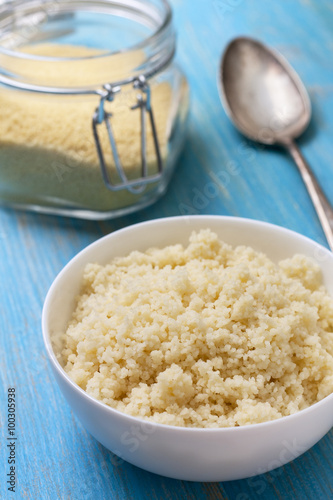 cooked couscous in a white bowl