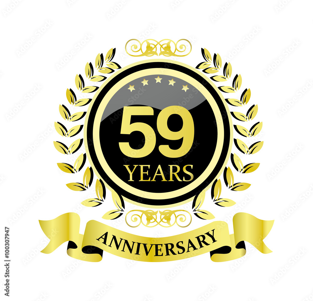 59 anniversary with glossy golden wreath and ribbon 59 anniversary with glossy golden wreath and ribbon