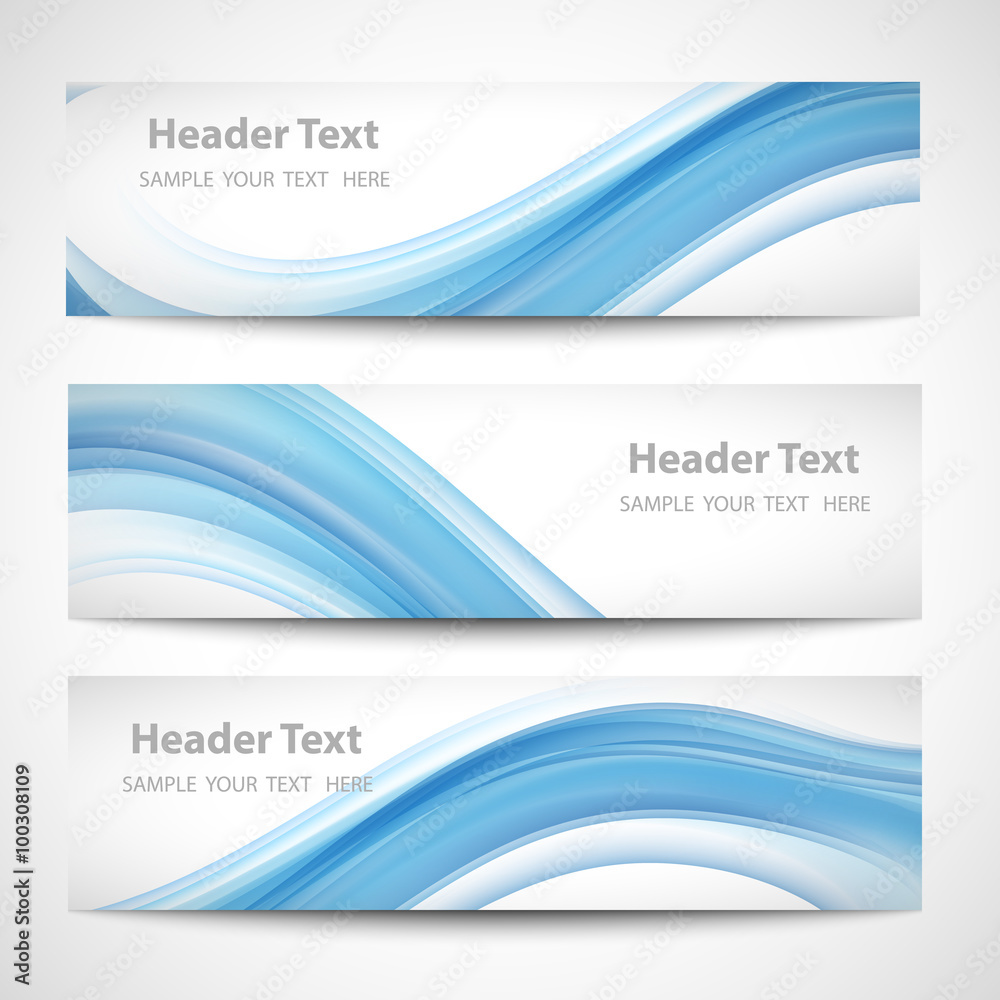 Fototapeta premium Abstract header blue wave white vector design. card set