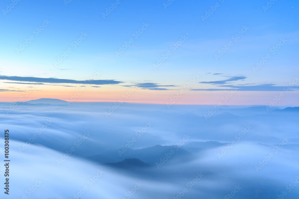 Layers of mountain with mist in Thailand