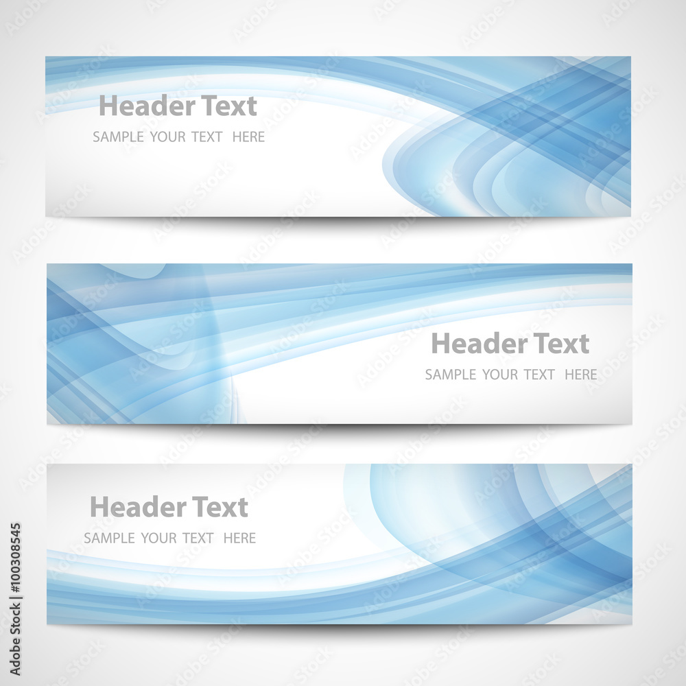 Abstract header blue wave white vector design. card set
