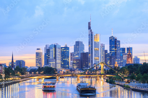 view of Frankfurt am Main skyline at dusk