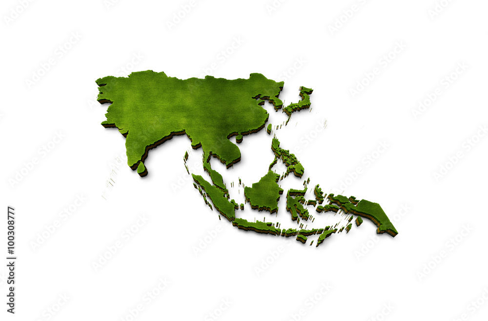 3D Asia Map Grass