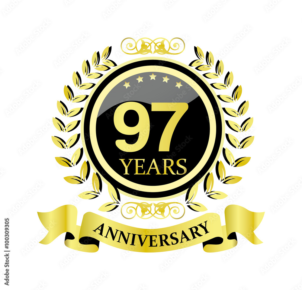 97 anniversary with glossy golden wreath and ribbon 97 anniversary with glossy golden wreath and ribbon