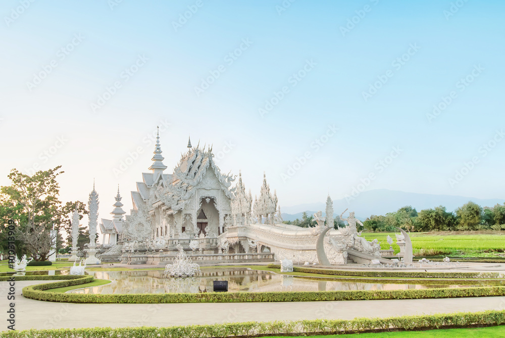 Fototapeta premium Famous Thailand temple or grand white temple Call Wat Rong Khun,Chiangrai
