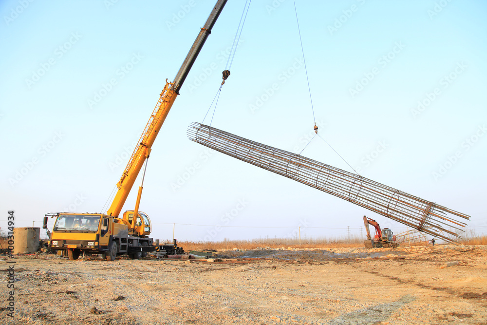 Bridge construction under performing the steel reinforcement of Bridge construction under performing the steel reinforcement of