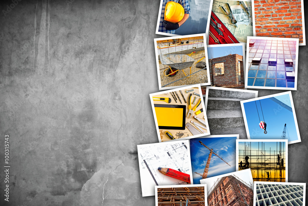 Construction industry themed photo collage - obrazy, fototapety, plakaty 