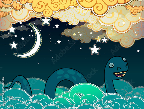 Cartoon style Loch Ness monster