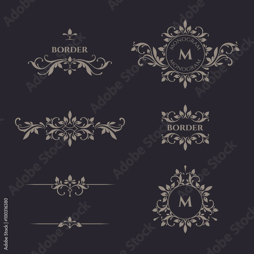 Classical elements. Decorative vector monogram and border.
