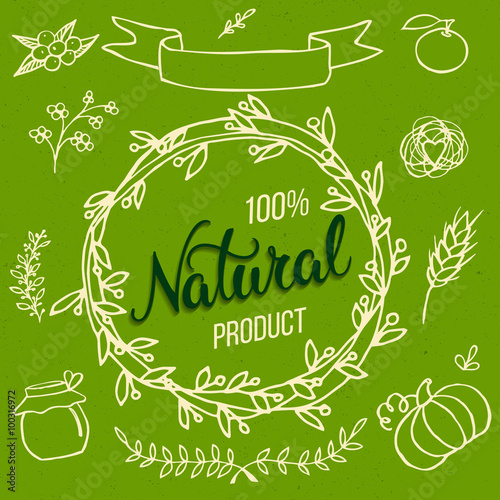 Original hand lettering Natural and hand draw eco food design el