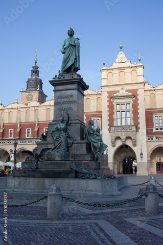 Adam Mickiewicz Monument and Cloth Hall in Krakow