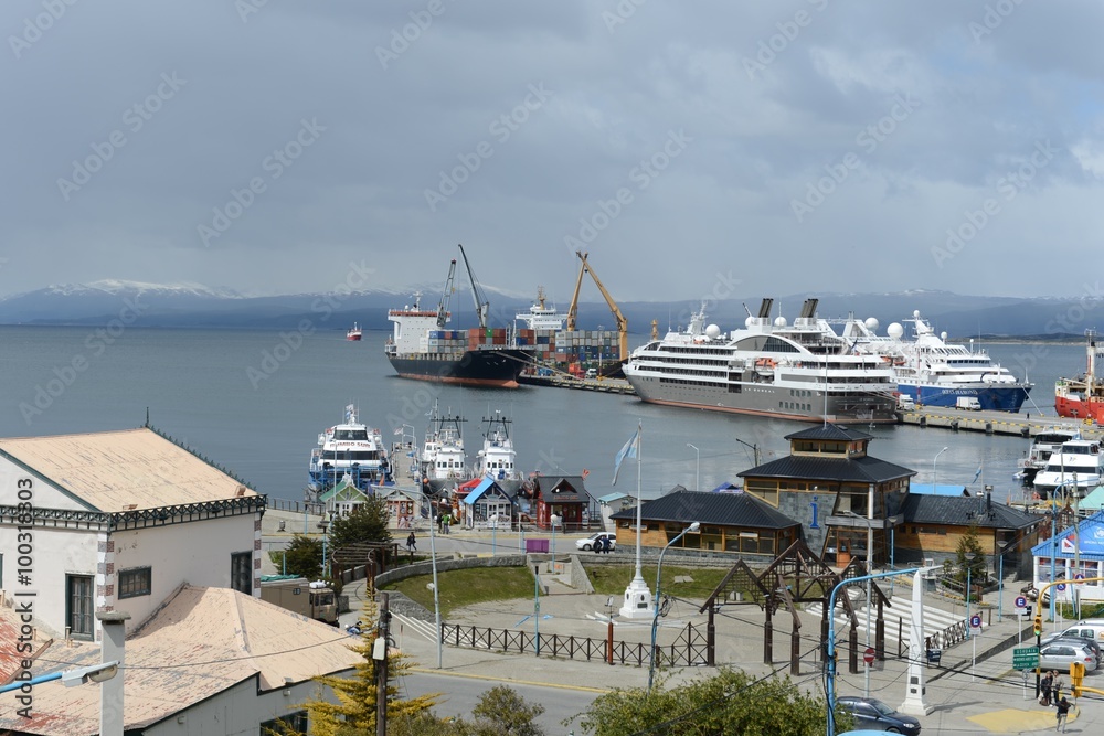 Fototapeta premium Sea port of Ushuaia - the southernmost city in the world.