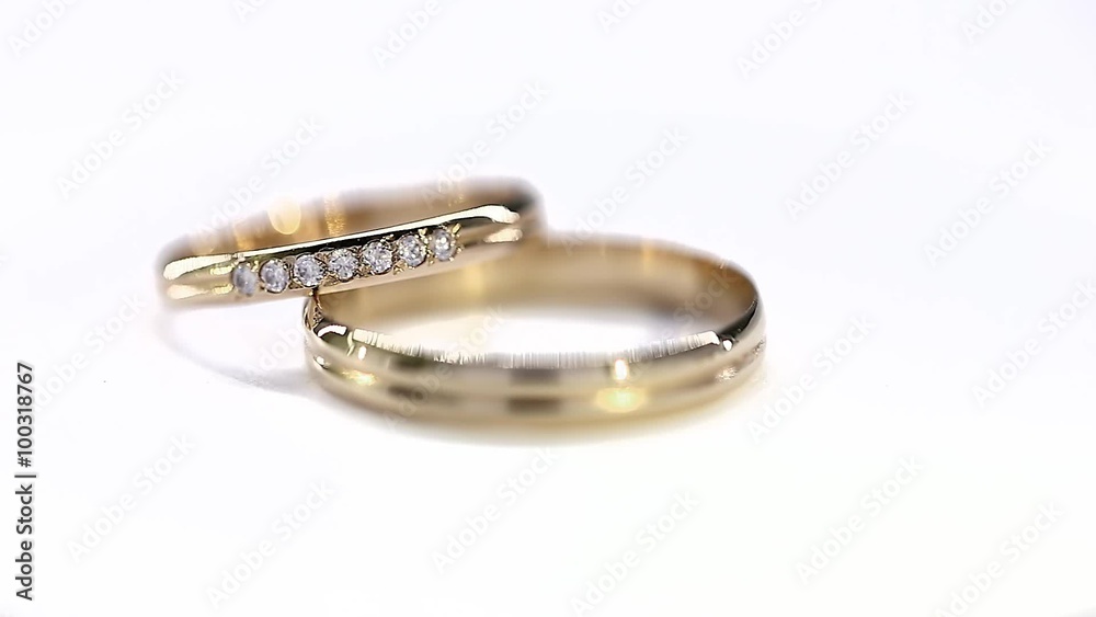 Yelow Golden Wedding Rings Rotation Loop White Background Yelow Golden Wedding Rings Rotation Loop White Background