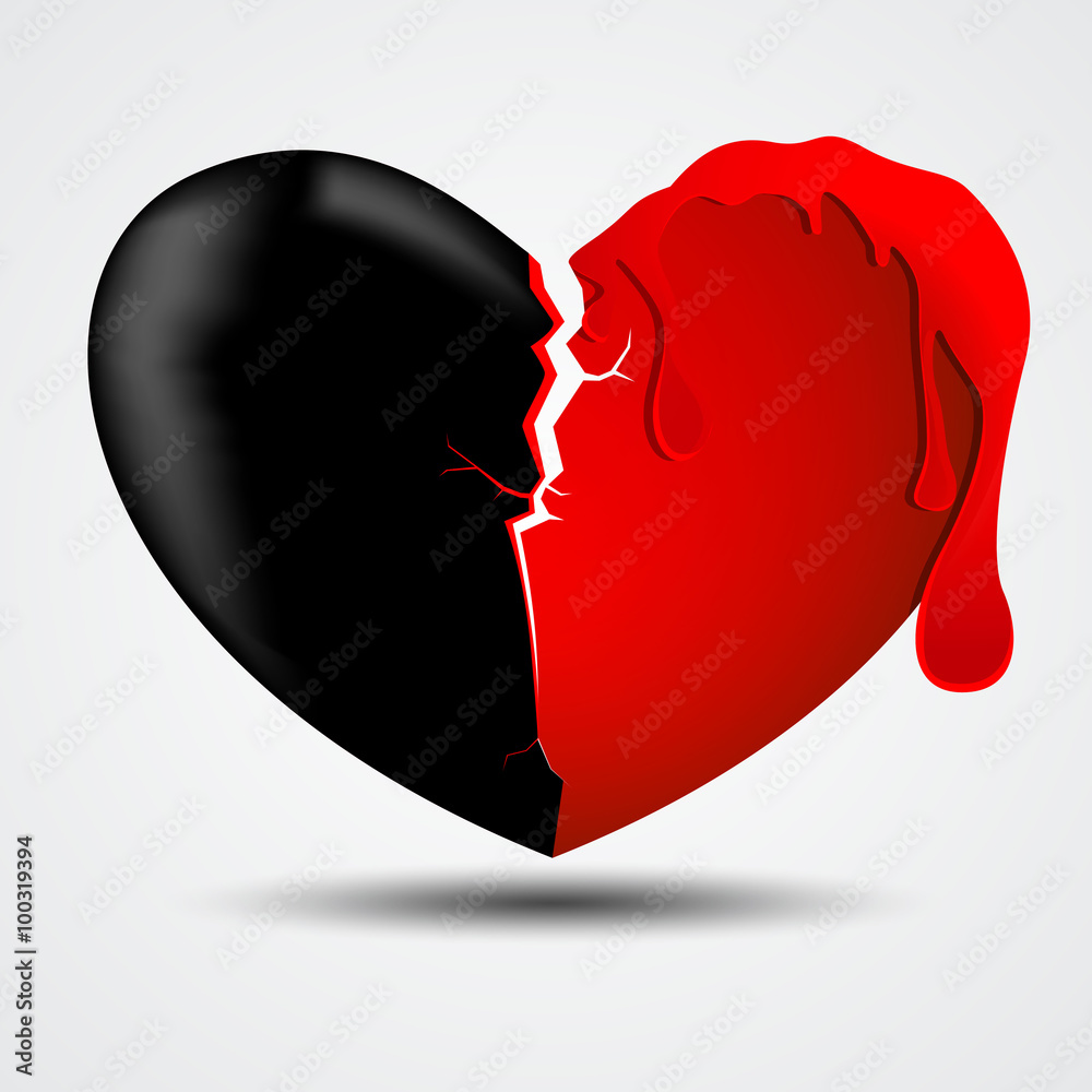 Black and red Broken heart have blood isolated on white, vector Stock  Vector | Adobe Stock