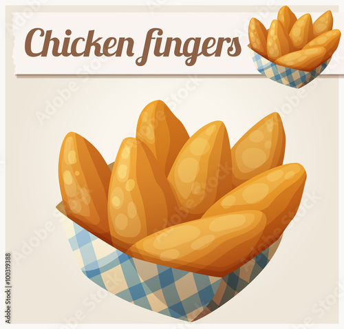 Chicken fingers in the paper basket. Detailed vector icon