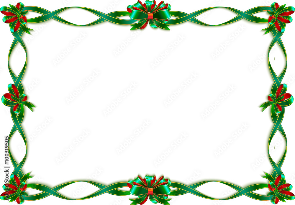 Shiny green ribbon on white background with copy space. Vector illustration.