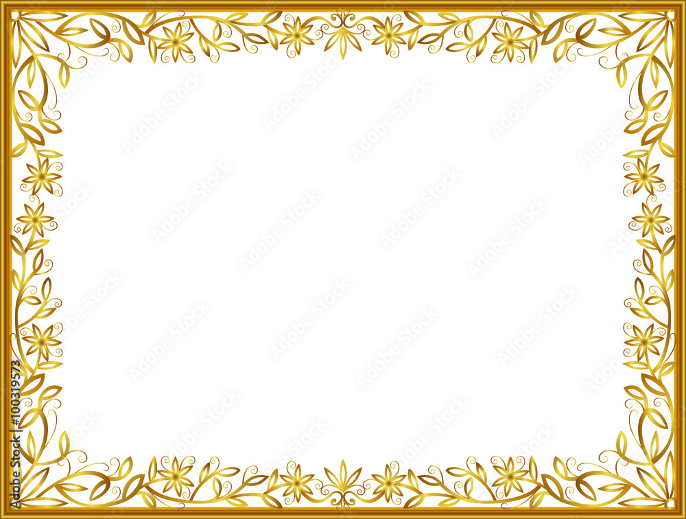 gold photo frame floral vector for picture