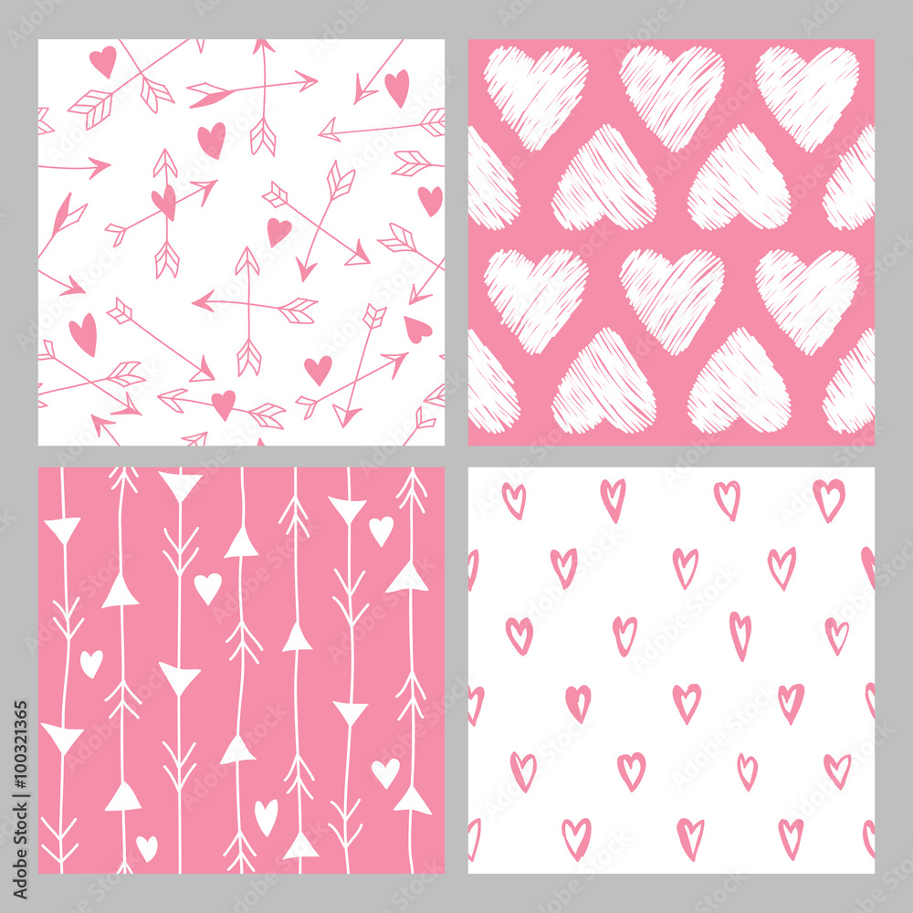 Valentine's Day Heart Patterns - 4 Seamless Backgrounds