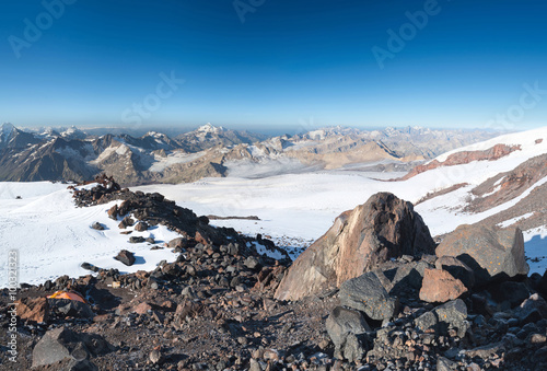 High mountain in morning time. Beautiful natural landscape in panoramic composition..