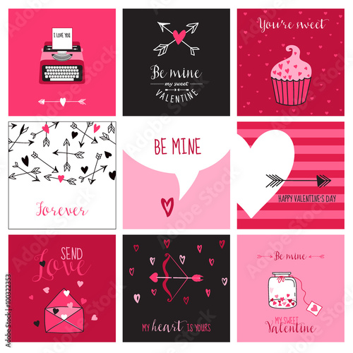 Cute Valentine's Day and Love Set - Set of Cards, Tags and Labels