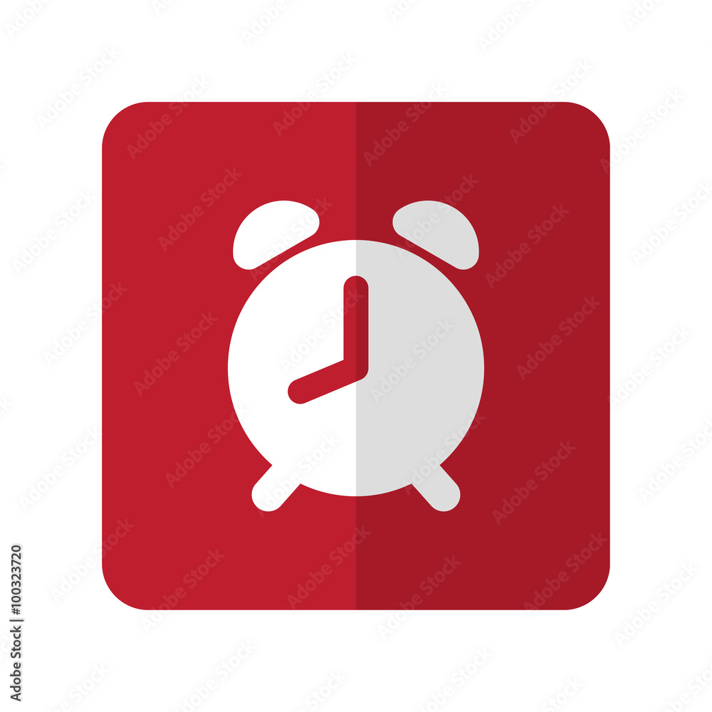 White Alarm Clock flat icon on red rounded square on white White Alarm Clock flat icon on red rounded square on white