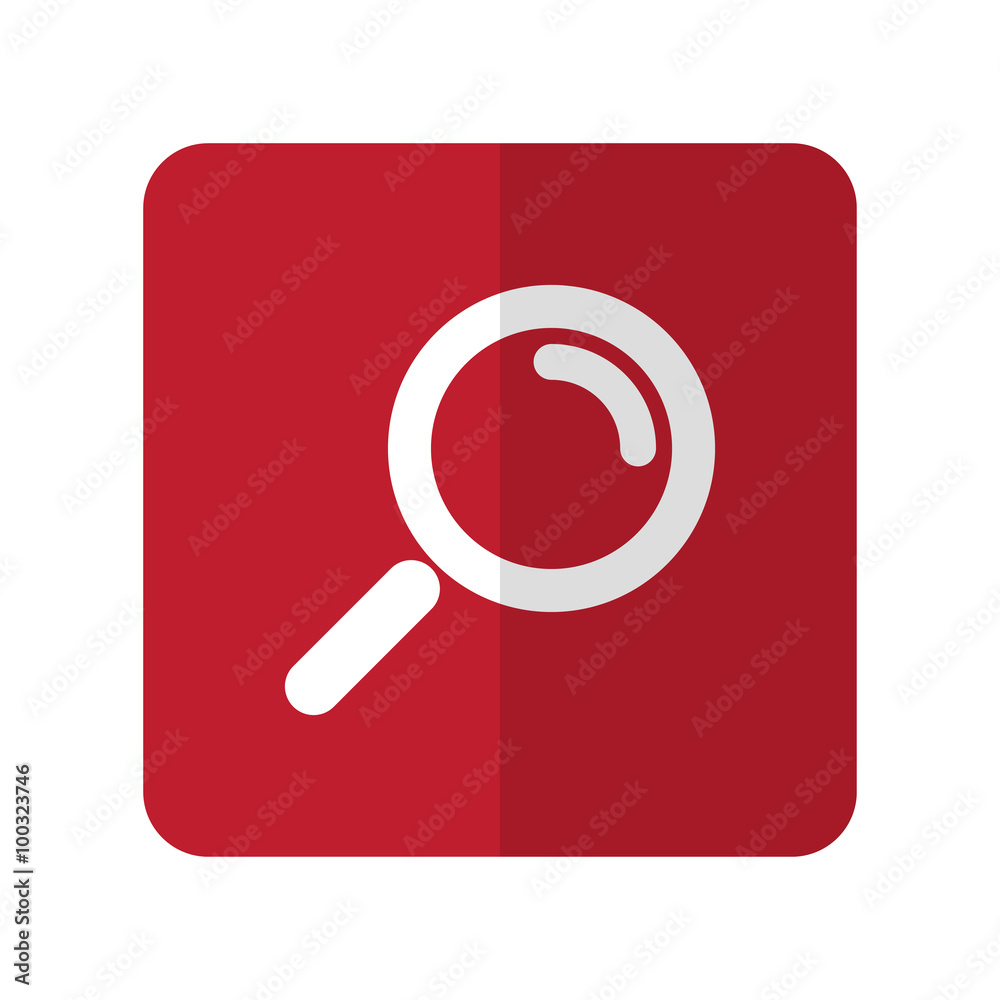 White Magnifying Glass flat icon on red rounded square on white White Magnifying Glass flat icon on red rounded square on white