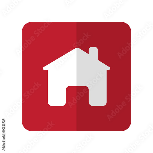 White Home flat icon on red rounded square on white