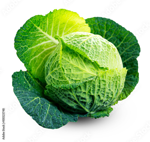 Fresh Green cabbage isolated on white background