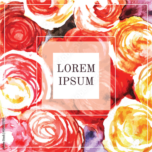 vector colorful card with flowers and text in square frame