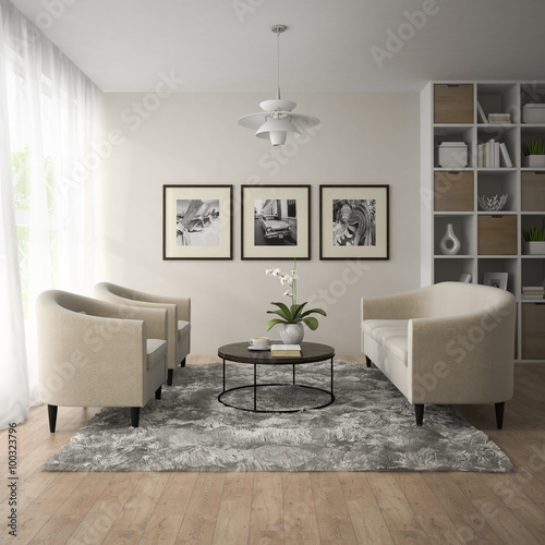 Interior of modern room with white lamp 3D rendering
