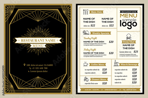 Restaurant or cafe menu cover design template with vintage retro