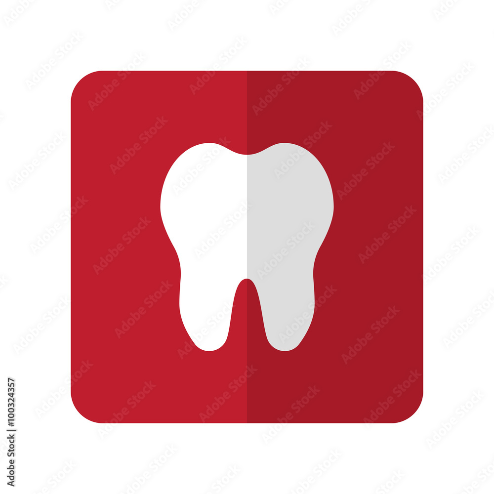 White Tooth flat icon on red rounded square on white White Tooth flat icon on red rounded square on white