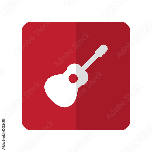 White Guitar flat icon on red rounded square on white