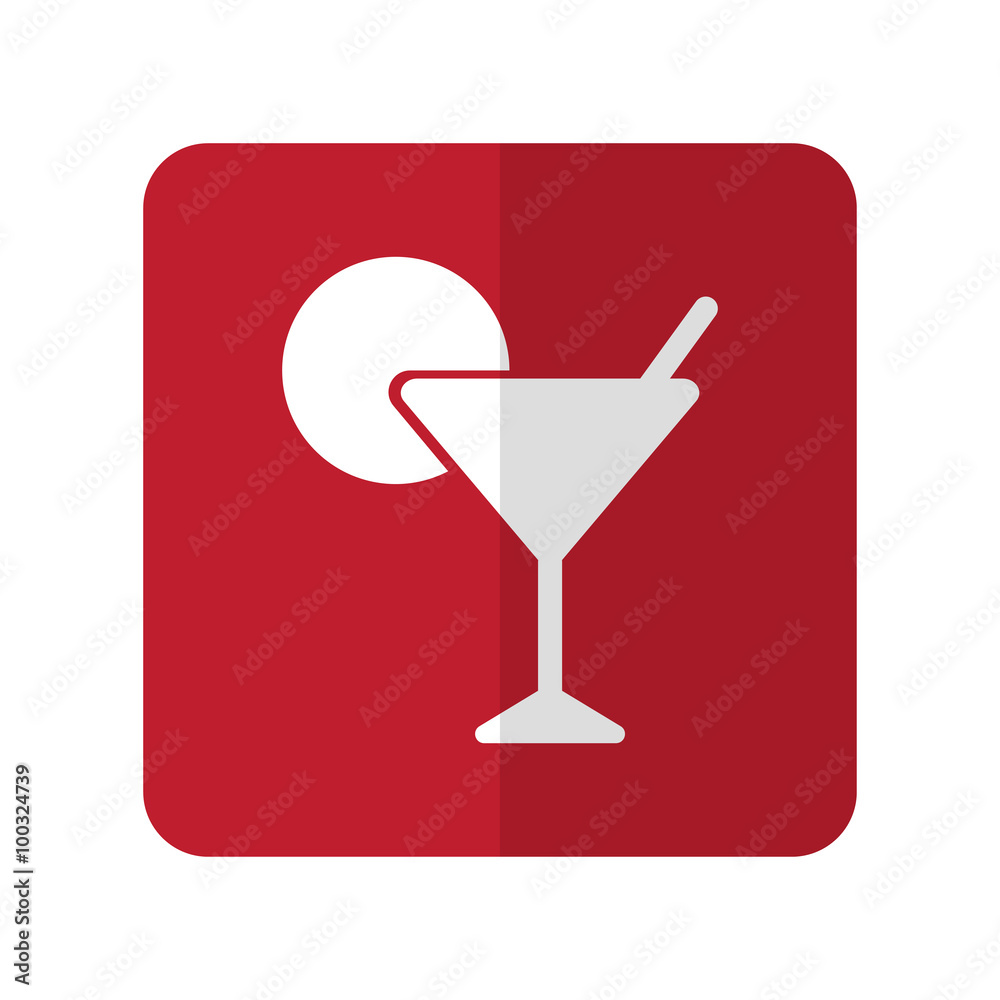 White Cocktail flat icon on red rounded square on white White Cocktail flat icon on red rounded square on white