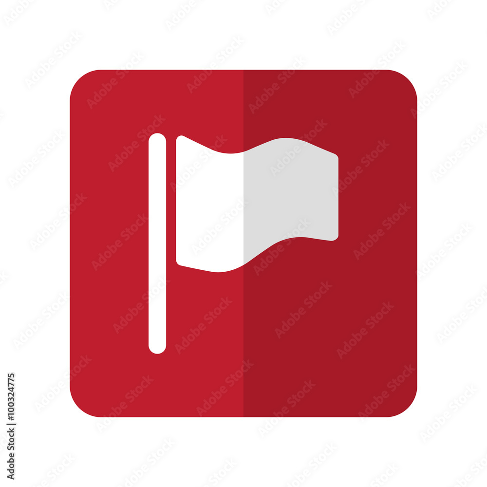 White Flag flat icon on red rounded square on white White Flag flat icon on red rounded square on white