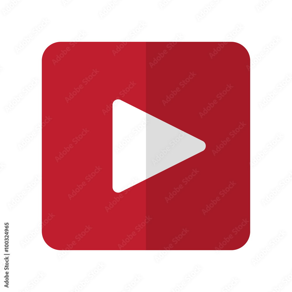 White Play flat icon on red rounded square on white White Play flat icon on red rounded square on white