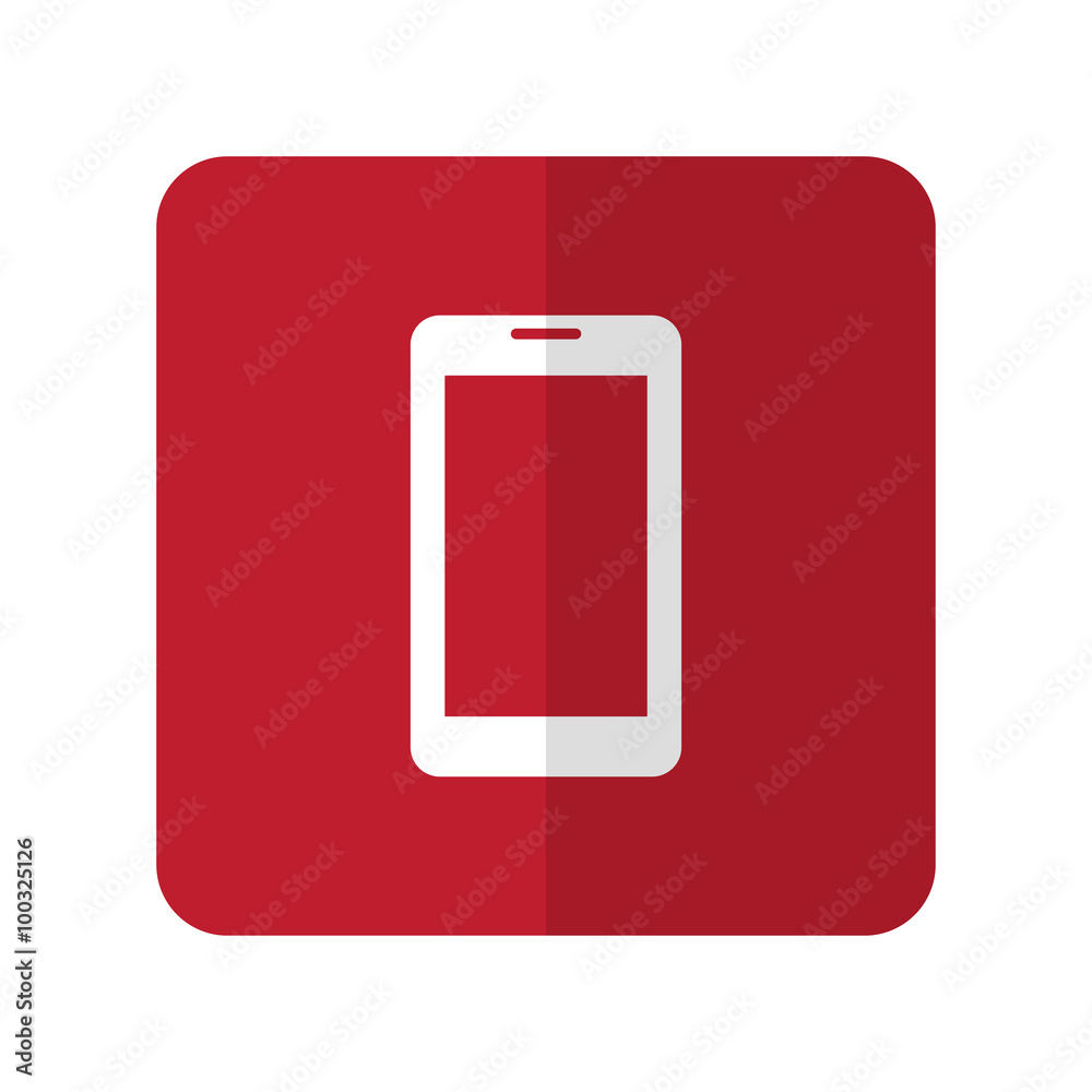 White Mobile Phone flat icon on red rounded square on white White Mobile Phone flat icon on red rounded square on white