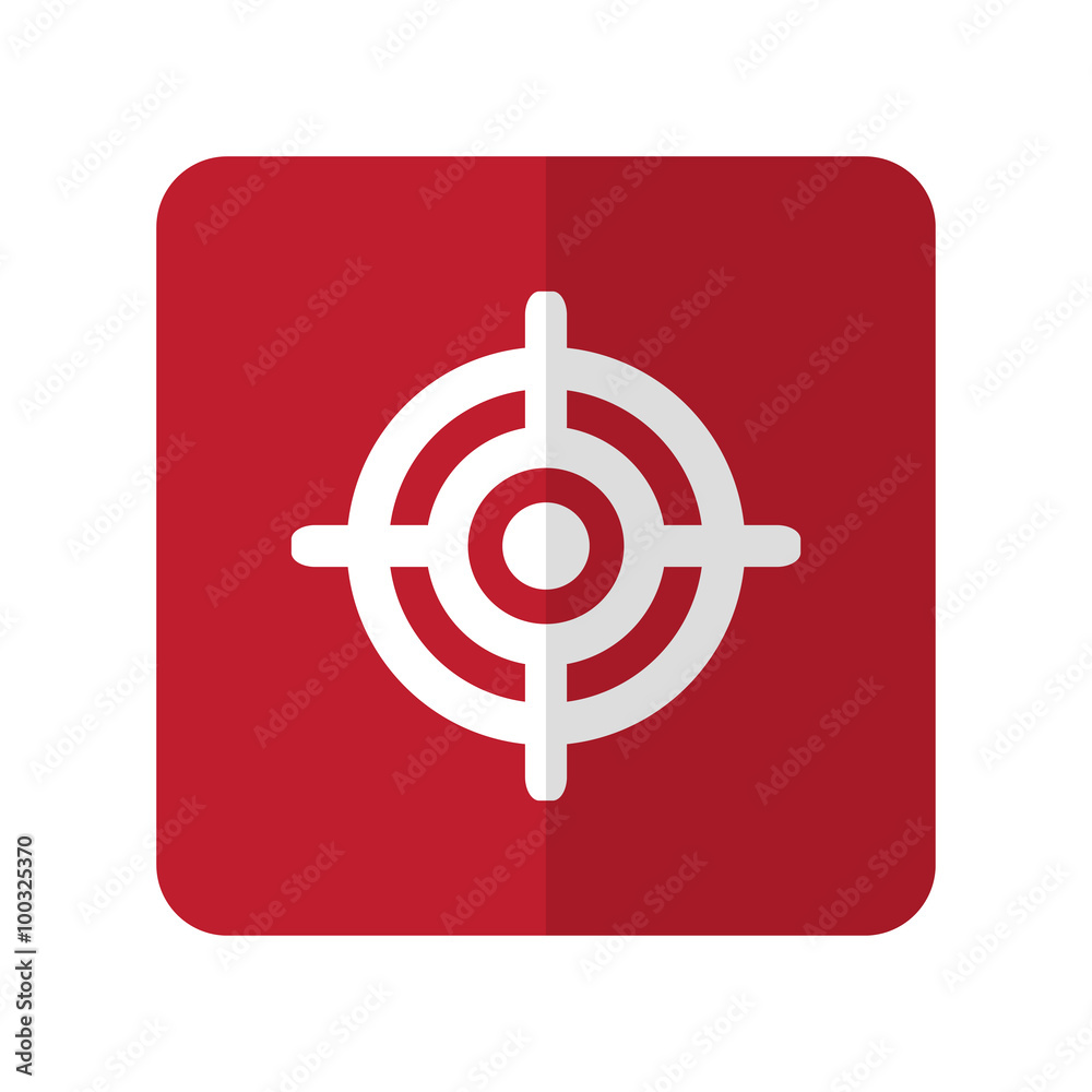 White Target flat icon on red rounded square on white White Target flat icon on red rounded square on white