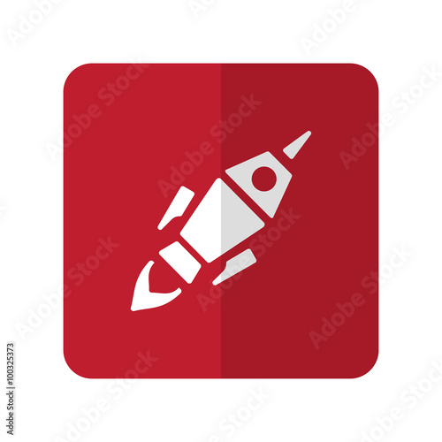 White Rocket Launch flat icon on red rounded square on white