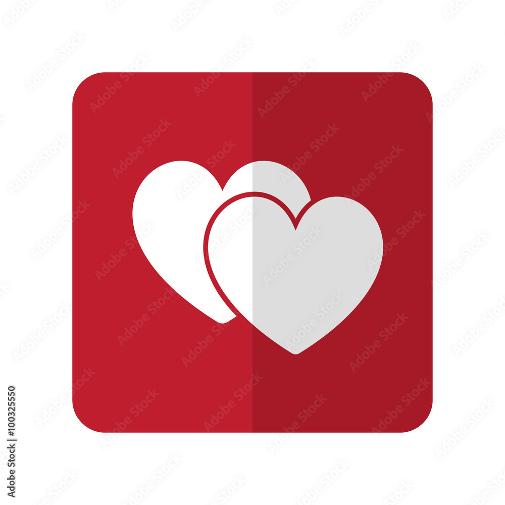 White Love Sign flat icon on red rounded square on white