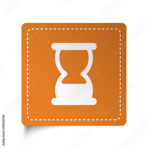 White flat Hourglass icon on orange sticker