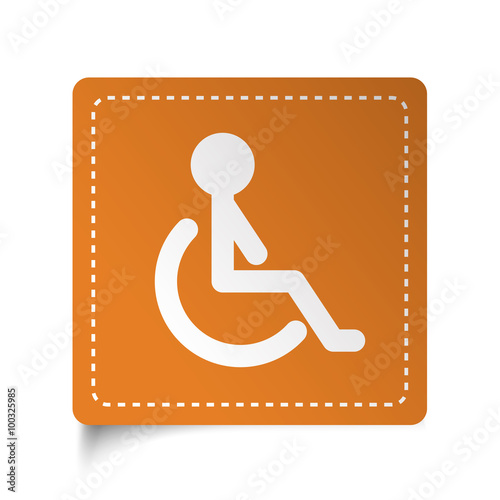 White flat Wheel Chair icon on orange sticker