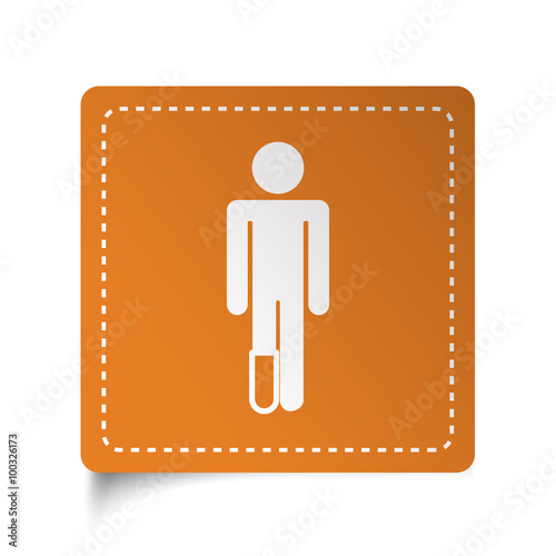 White flat Foot icon on orange sticker