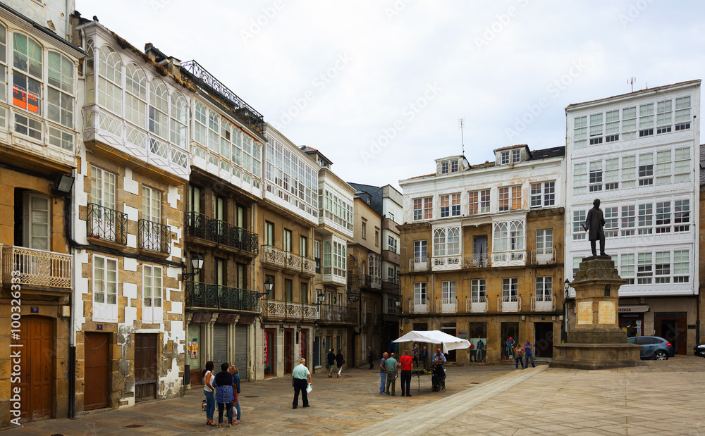 Fototapeta premium raditional galician architecture at city square of Viveiro
